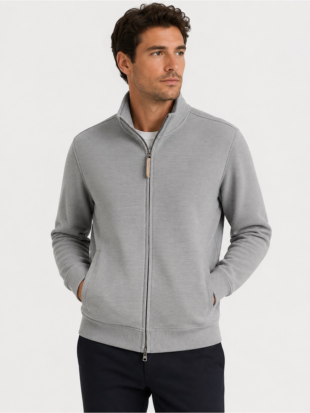 Banana Republic Factory Men’s Light Gray Full-Zip Knit Jacket‎